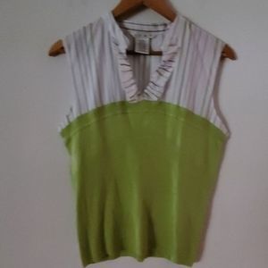 Como Pinstripe Colorblock Sleeveless Sweater Blouse Green White‎ L
